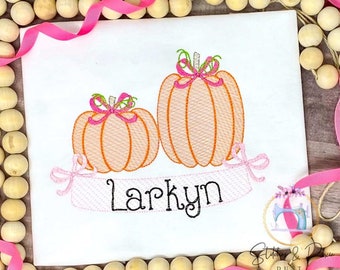 Girls Thanksgiving Shirt Pumpkins with Bows/Thanksgiving Outfit/Pumpkin Patch Shirt/Personalized Shirt/Embroidered Shirt/First Thanksgiving