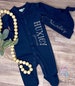 Baby Boy Coming Home Outfit/Monogrammed Personalized Footie/Custom Baby Boy/Baby Shower Gift/Newborn Picture/Navy Embroidered Romper/Sleeper 