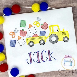 Boys Personalized Tractor with School Supplies Shirt/Back to School Shirt/Tractor Shirt/First Day of School/Personalized Shirt