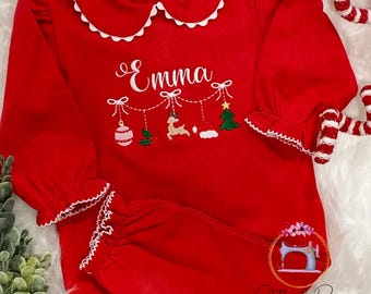 Baby Girls Bow Christmas Bubble/Christmas Reindeer Bubble/Toddle Bubble /First Christmas /Baby Gift/Christmas Gift Romper Embroidered