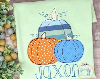 Boys Thanksgiving Stripe Pumpkins Fall Shirt/Pumpkin Patch/Personalized Shirt/Applique Embroidered Shirt/First Thanksgiving/Pumpkin Shirt