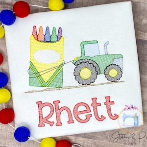 Boys Personalized Tractor pulling Crayon box Shirt/Back to School Shirt/Tractor Shirt/First Day of School Shirt/Personalized Shirt