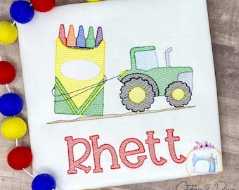 Boys Personalized Tractor pulling Crayon box Shirt/Back to School Shirt/Tractor Shirt/First Day of School Shirt/Personalized Shirt
