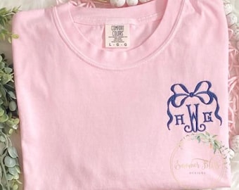 Monogram Embroidered Bow Monogram Shirt/Monogram Bow Shirt/Personalized T Embroidered/Ladies Monogram Gift/Bridal Party Gift/Comfort Color