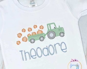 Boys Thanksgiving Shirt Tractor with Pumpkin/Thanksgiving Outfit/Pumpkin Patch Shirt/Personalized Shirt/Embroidered Shirt/First Thanksgiving