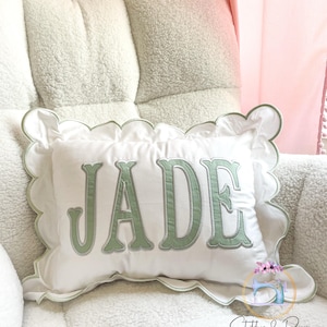 Scallop Pillow Sham/Monogram Nursery Pillow/Personalized Baby Gift/Bow Pillow/College Monogram Pillow/Decorative Throw/Monogram Pillow Sham