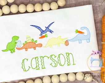 Boys Easter Shirt/Dinosaurs with Eggs, Carrots/Monogram Shirt/Easter Personalized Shirt/First Easter Shirt/Vintage Shirt/Baby Easter Outfit