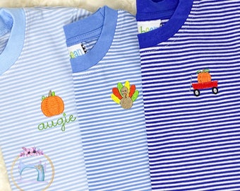 Fall Thanksgiving Boys Mini and Monogram Shirt/Monogram Pumpkin Patch Shirt/Personalized/Mini Pumpkin Shirt/Youth Pullover/Embroidered Shirt