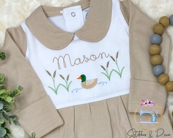 Baby Boy Mallard with Cattails Outfit/Monogrammed Personalized Footie/Hunting Footie/Baby Shower Gift/Newborn/Embroidered Romper/Sleeper
