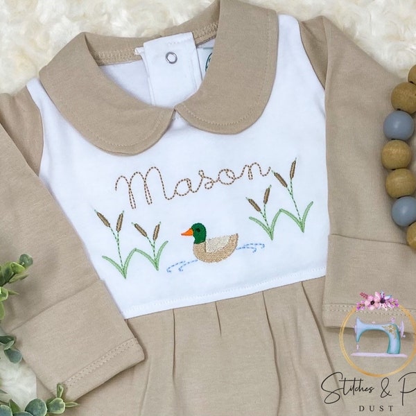 Baby Boy Mallard with Cattails Outfit/Monogrammed Personalized Footie/Hunting Footie/Baby Shower Gift/Newborn/Embroidered Romper/Sleeper