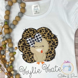 Girls Thanksgiving Leopard Turkey Shirt/Pumpkin Patch Shirt/Personalized Shirt/Applique Embroidered Shirt/First Thanksgiving/Cute Turkey