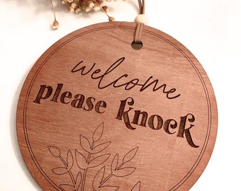Please Do Not Disturb, Welcome Please Knock Double-Sided Door Hanger Sign, Two-Sided Office, Classroom, Shop Wooden Engraved Sign Business