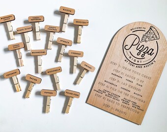 Make Your Own Pizza Party Supplies, Custom Pizza Topping Sign, Pizza Party Decorations, Pizza Making Party, Wooden Engraved Labels