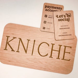 Personalized Business Social Media Branding Payment Wood Engraved Sign, Custom Logo Plaque, Market Vendor Booth Display Sign Bundle, QR Code