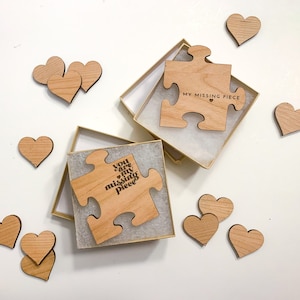 Drewniany żeton układanki My Missing Piece, prezent na Walentynki, Jesteś moim brakującym elementem, prezent rocznicowy, Puzzle Love, Jesteś moim brakującym elementem