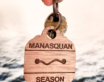 Your Town/Beach New Jersey Beach Badge Keychain, Wooden Beach Key Tag, Custom Beach Engraved Key Charm, Jersey Shore
