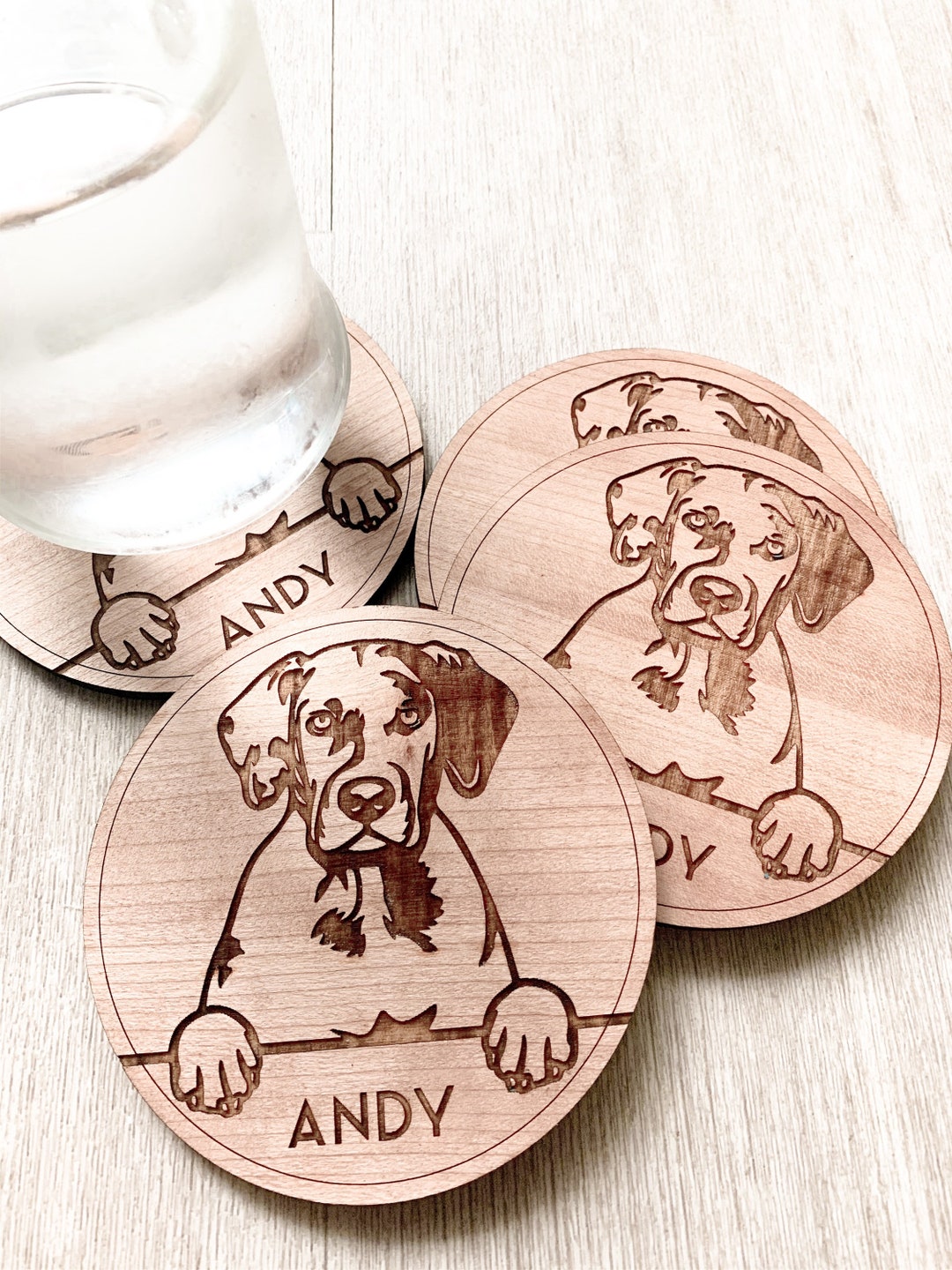Personalized Dog Peaking Wooden Coaster Set Custom Dog Etsy