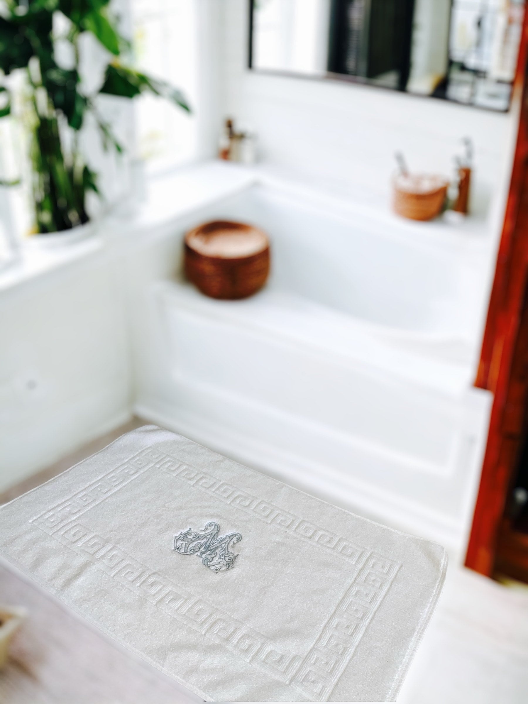 Personalized Greek Key Bath Mat – Custom Monogram Bathroom Rug ...