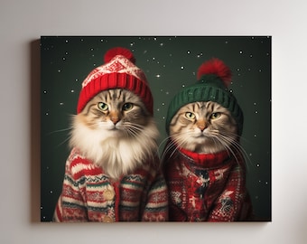 Family Christmas Pet Portrait, Custom Family Pet Portrait, Christmas Cat Painting, Custom Christmas Pet Lover, Animal Lover Christmas Gift