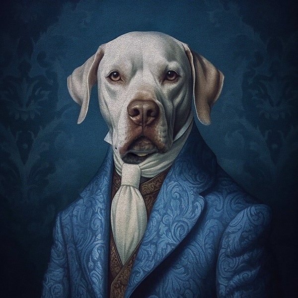 Custom Royal Pet Portrait, Royal Dog Painting, Pet Lover, Renaissance Pet Portrait, Animal Painting, Gift Idea, Dog in Blue Suit