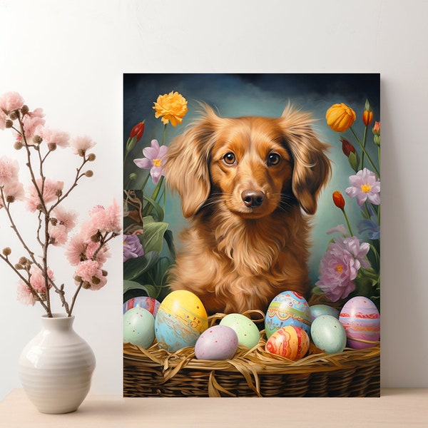 Easter Pet Portrait, Customized Floral Easter Custom Portrait Painting, Spring Cat Portrait, Personalized Easter Pet Portrait Canvas Print