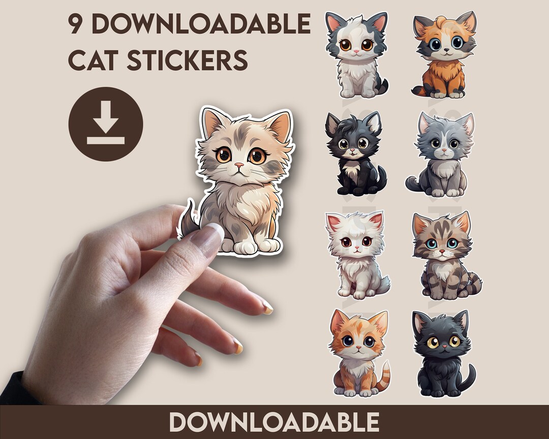 Cute Cat Digital Stickers, Kitten Stickers, Pre-cropped, Digital ...