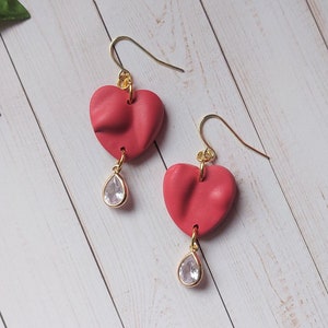 Red heart clay earrings