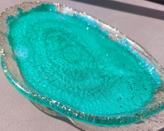 Smaragdgrönt hartsfat med roséguldglitter, juldekoration