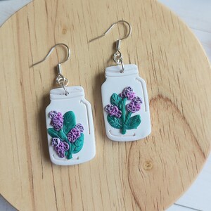 Lavender flower Mason jar polymer clay earrings
