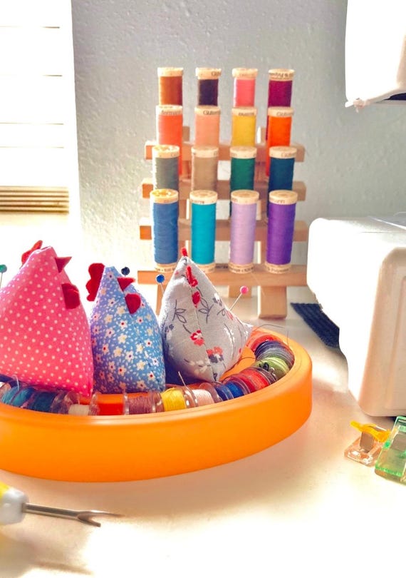 Fabric Chicken Pin Cushion: Handmade Sewing Accessories Hen Sewing Gift Quilting Accessory Quilter Chicken Lover Farm Animal Needle Storage