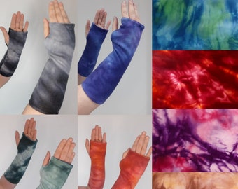 Custom tie dye fingerless gloves, personalised wrist warmers, make your own arm sleeves, bamboo fleece hand warmers, hippie clothes gift