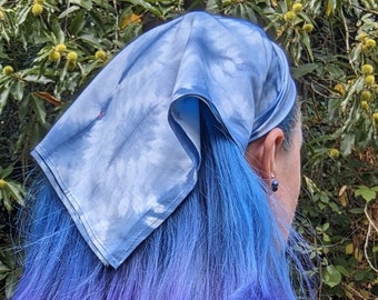 Shibori indigo blue fabric bandana, bamboo silk headscarf, boho style ladies scarf square, festival hair accessories, handkerchief