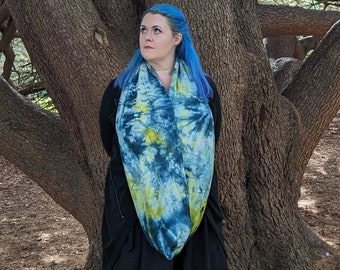 Handmade tie dye infinity scarf in whimsigoth colours, dark cottagcore scarf, witchy clothing gift