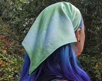 Bamboo silk head scarf in pastel green, tie dye bandana, boho style hippie clothing