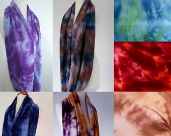 Custom tie dye loop scarf, personalised colourful ladies scarf, handmade bamboo infinity scarf, boho witchy gifts