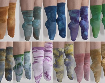 Bamboo socks in fun tie dye colours, hand dyed soft crew socks adult sizes