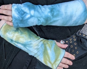 goblincore fingerless gloves, tie dye wrist warmers, whimsigoth arm sleeves