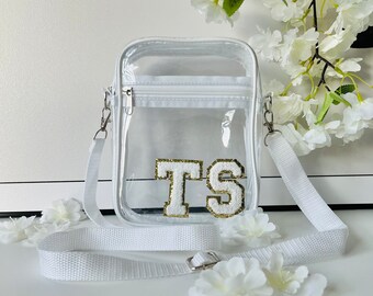 Customized Clear Stadium Bag | Multiple Color and Letter Options | Two-Pocket Crossbody