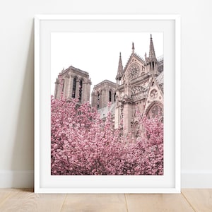 Notre Dame Paris Photography, Paris Notre Dame Photo Print, Notre Dame with Cherry Blossoms, Paris in Pink Gallery Wall Art
