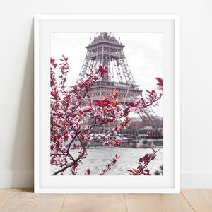 Eiffel Tower Photo, Spring in Paris Photography Print, Pink Art Print, Paris Decor, Gallery Wall Art, Paris Photo Print, Cherry Blossoms