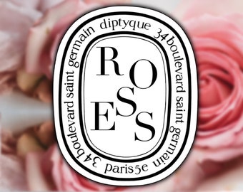 ROSES Diptyque Sticker, Faux Diptyque Candle Label, Diptyque Inspired ROSES Sticker