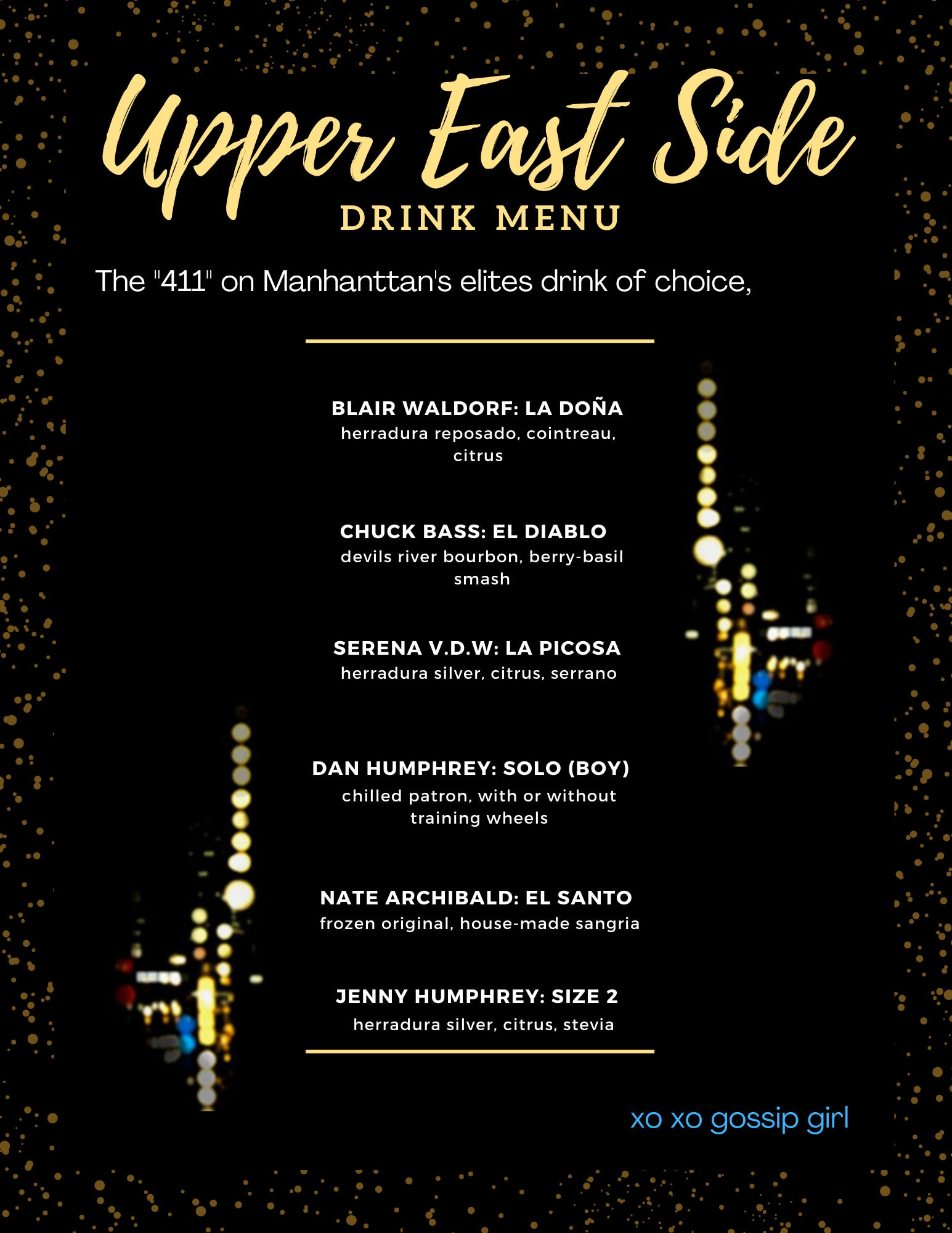 Gossip Girl themafeestuitnodiging \u0026 drankmenu | Aanpasbare digitale  download | CANVA-sjabloon - Etsy België, image size:1545x2000