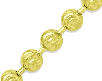 14k Yellow Gold Solid Ball Moon Cut Bead Chain Italian Necklace 16