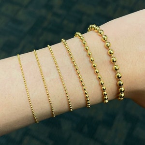 Solid 14k Yellow Gold Ball Bracelet Italian Gold Beaded Stackable Bracelet 1.5MM-4MM 6.5"-9" Inches