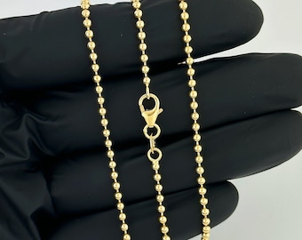 2mm 18k Yellow Gold Solid Ball Bead Chain Italian Gold Necklace