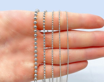 14k White Gold Solid Ball Bead Chain Italian Necklace 16&quot;-30&quot; Inches 1MM-4MM