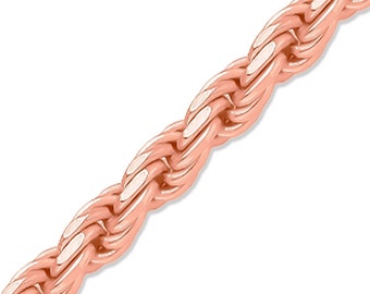 Cadena de cuerda de oro rosa macizo de 14 quilates, collar italiano con corte de diamante, 40,6 a 30.0 in, 0.039 in a 0.472 in.