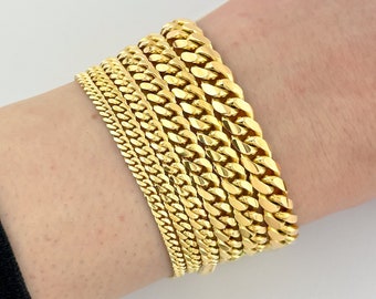 Solid 18k Yellow Gold Miami Cuban Bracelet Real Italian Gold Thick Bracelet Curb Link Bracelet