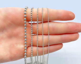 Anklet in 14k White Gold Over 925 Sterling Silver 7-36 Bracelet 2.0mm Round Bead Chain Necklace