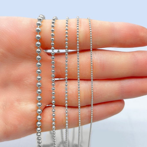 Solid 14k White Gold Italian Ball Bead Chain Classic Necklace Etsy